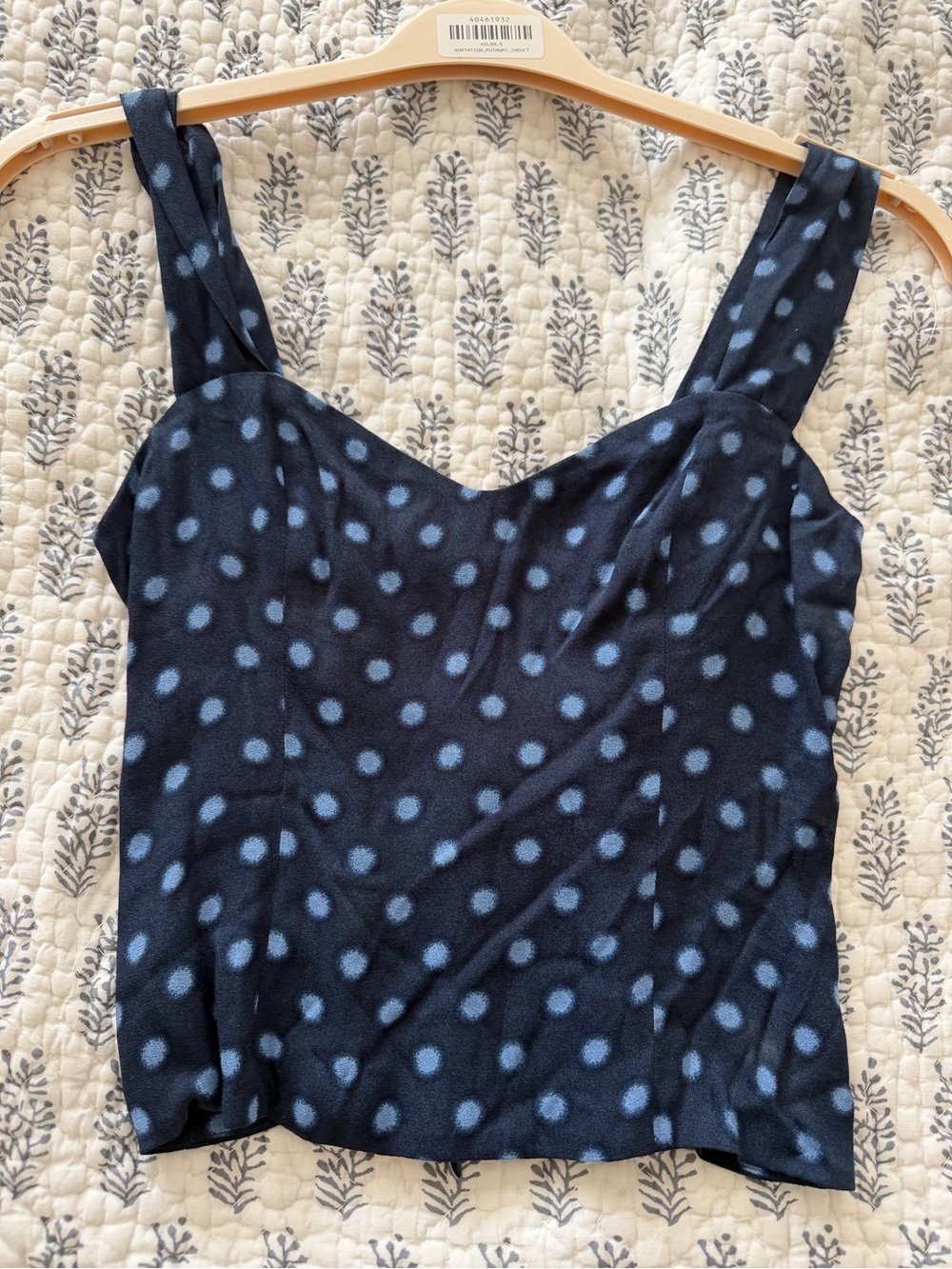 Reformation Navy Tank Top with Light Blue Polka Dots